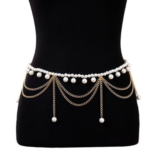 (C) Metallic Solid Color Waist Chain Heart Pendant Multi Layer Tassel Geometric Pattern 1