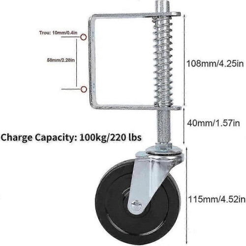 4 Inch Rubber Spring Swivel Casters 50KG/110LBS Load Capacity 1