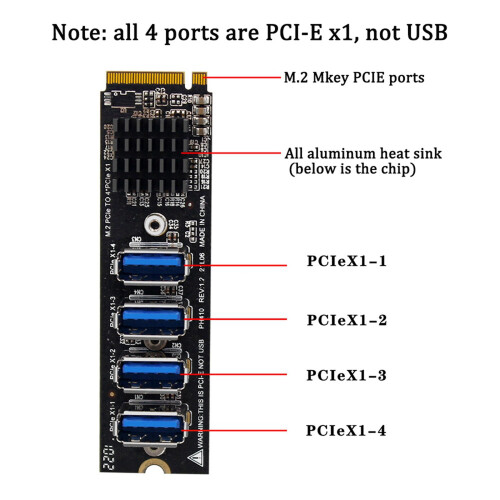 6x M.2 till PCI-E X1 4-portars USB 3.0 grafikkort ASM1184E M.2-adapter 2
