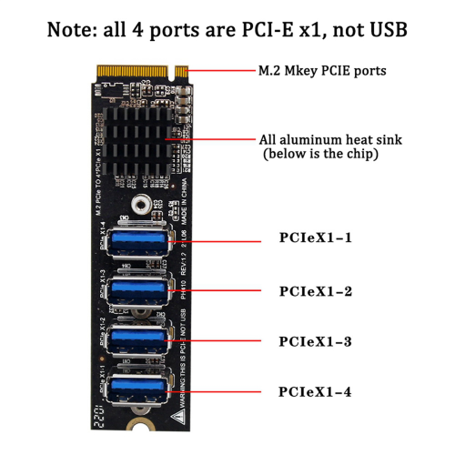 M.2 till PCI-E X1 4-portars USB 3.0 grafikkort ASM1184E M.2-adapter 2