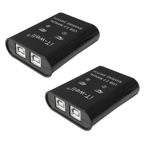 USB 2 in 1 Out Printer , 2-Port Manual Kvm Converter Black