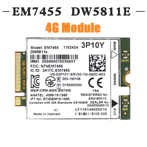 EM7455 DW5811E 4G-modul+antenn 3P10Y CAT6 1