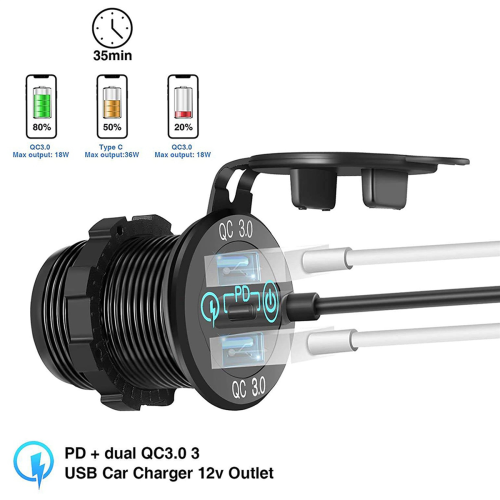 Quick Charge Socket 60W USB-C Multiple Car Charger Socket with Switch 1