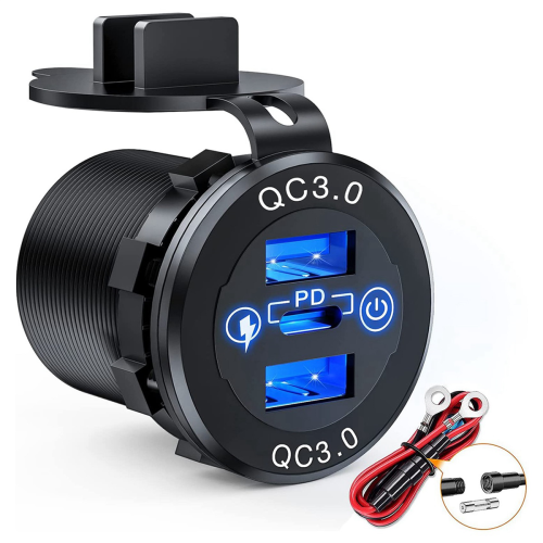 Quick Charge Socket 60W USB-C Multiple Car Charger Socket with Switch 2