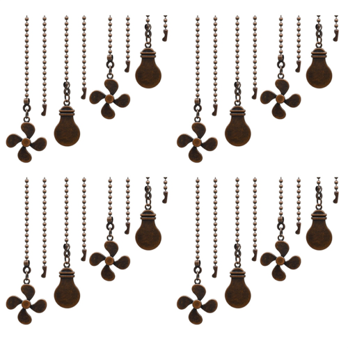 4Pcs Ceiling Fan Pull Chain Set,Bulb and Fan Pattern(Red Bronze)