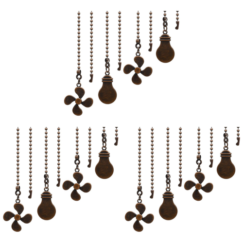 4Pcs Ceiling Fan Pull Chain Set,Bulb and Fan Pattern(Red Bronze)