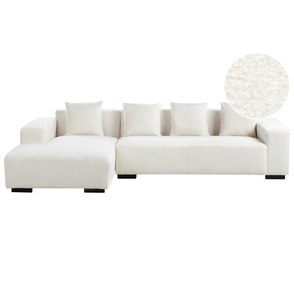 Corner Sofa 4 Seater LUNGO Boucle White Right Hand