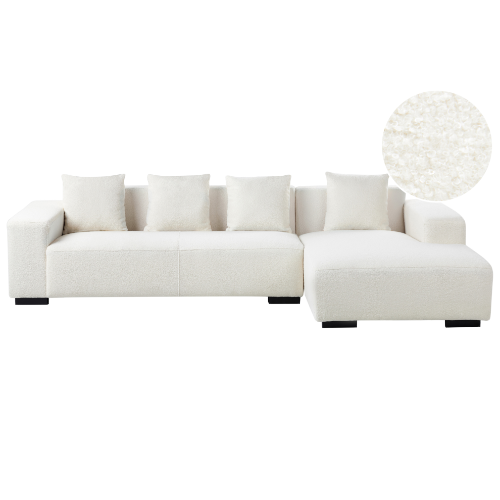 Corner Sofa 4 Seater LUNGO Boucle White Left Hand
