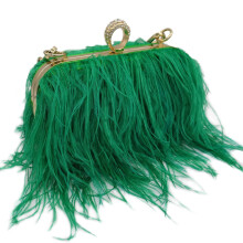 QEBURI Saco de Mão Fluffy de Penas de Avestruz para Mulher (Verde)