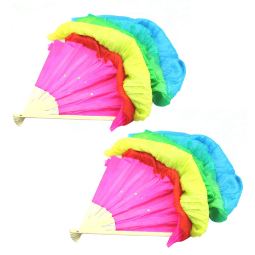 2X Colorful Dancing Silk Bamboo Long Fans Veils 1.8m
