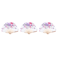 Bamboo Flower Printed Japanese Style Foldable Hand Held Fan Decor