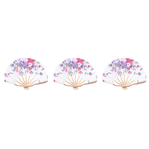 Bamboo Flower Printed Japanese Style Foldable Hand Held Fan Decor