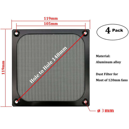 4Pack Computer Fan Filter Grills Stainless Steel Wire Mesh,Black 2