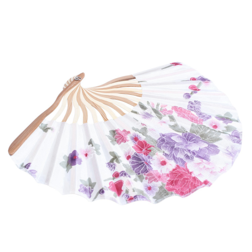 Bamboo Flower Printed Japanese Style Foldable Hand Held Fan Decor 1