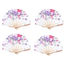 Bamboo Flower Printed Japanese Style Foldable Hand Held Fan Decor