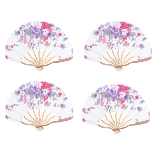Bamboo Flower Printed Japanese Style Foldable Hand Held Fan Decor