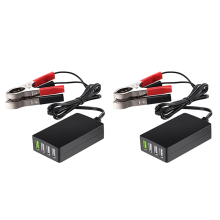 Bärbar DC med batteriklämma, 12V/24V till 5V 4-portars USB-laddare