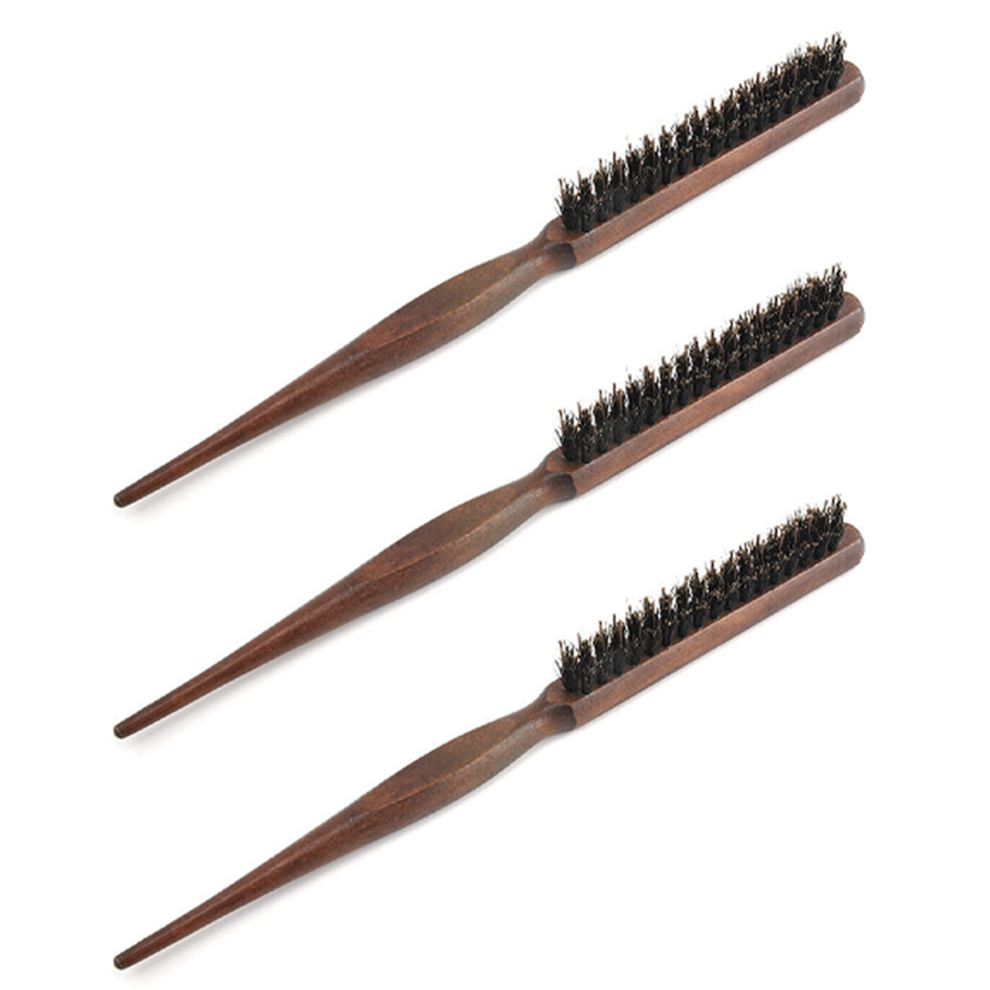 Wood Handle Natural Boar Bristle Hair Brush Comb Wood-color