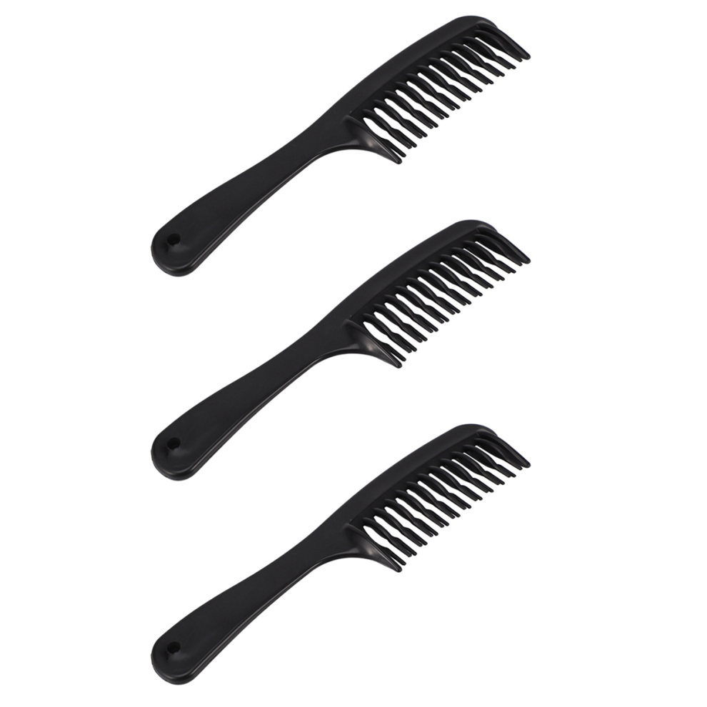Unisex Black Double Row Tooth Hair Comb With Handle For Long Curly Wet Hair