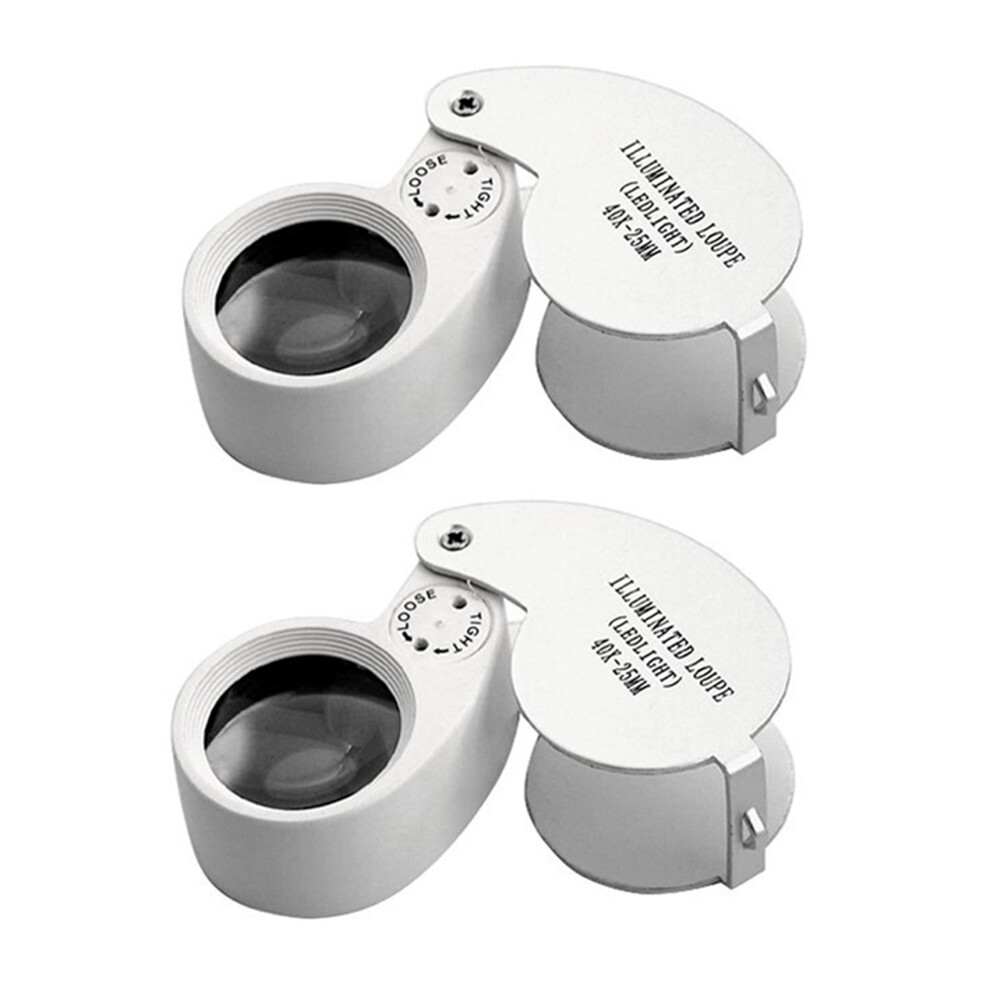 Jewellers Lens Glass Loupe 40X 25mm Eye Magnifier 2 LEDs Lights