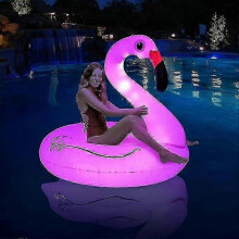 (Flamingo)Inflatable Flamingo Pool Floats With Lights, Solar Powered Flamingo Swim Tube Rings