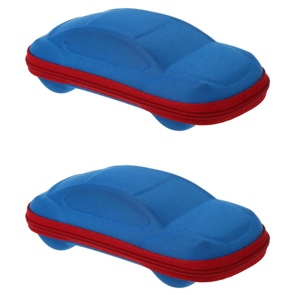 Blue Car Shape Kids Spectacles Eyeglasses Glasses Zip Case