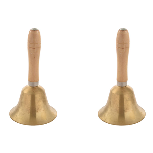 Solid Brass Wooden Handle School Reception Hotel Hand Bell Gold