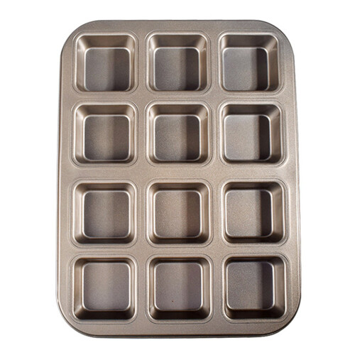 12 Cups Square Muffin Cupcake Mold for Non-Stick Pastry Tool(Gold) 1