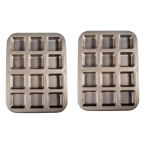 12 Cups Square Muffin Cupcake Mold for Non-Stick Pastry Tool(Gold)