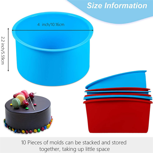 10 Pieces 4 Inch Baking Mold Kitchen Silicone Bakeware Pan Red, Blue 2