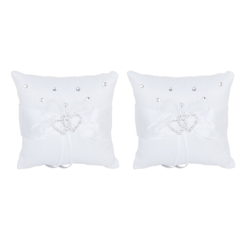 White Double Heart Rhinestone Ring Pillow Ring Bearer Cushion