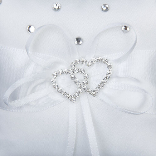 White Double Heart Rhinestone Ring Pillow Ring Bearer Cushion 2