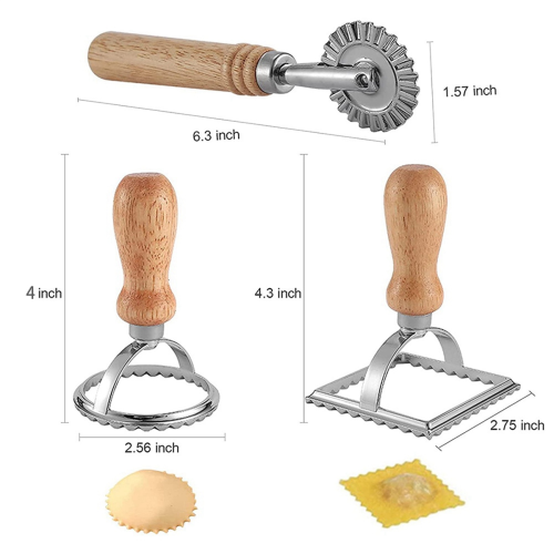 3Pcs Ravioli Stamp Maker Cutter with Roller Wheel Set,Mold 2