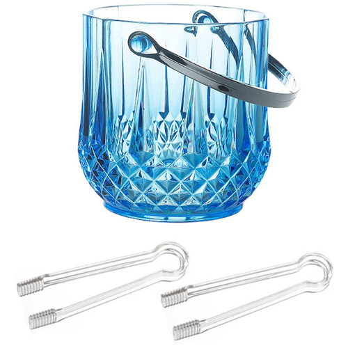 Ice Bucket Plastic Ice Bucket with Handle Acrylic Transparent-Blue 1
