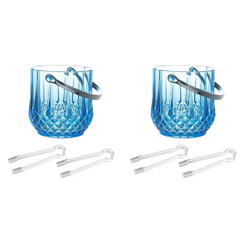 Ice Bucket Plastic Ice Bucket with Handle Acrylic Transparent-Blue