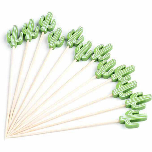 Cocktail Picks Handmade Bamboo Toothpicks 100Pcs 5.1in Green Cacti 2