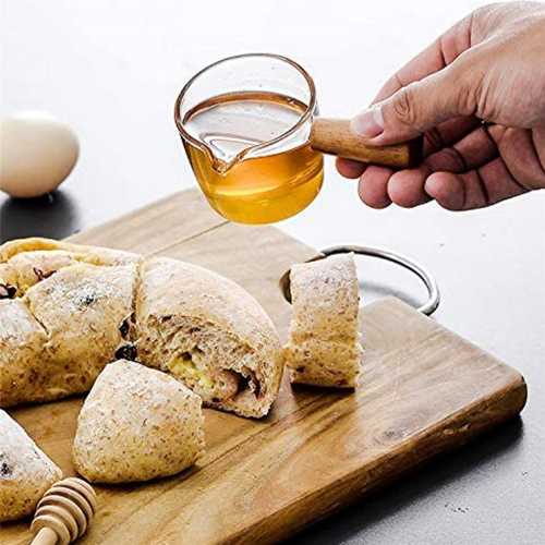6PCS Transparent Glass with Wooden Handle, Creamer Pitcher. 50Ml 2