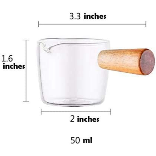 6PCS Transparent Glass with Wooden Handle, Creamer Pitcher. 50Ml 1