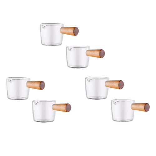 6PCS Transparent Glass with Wooden Handle, Creamer Pitcher. 50Ml