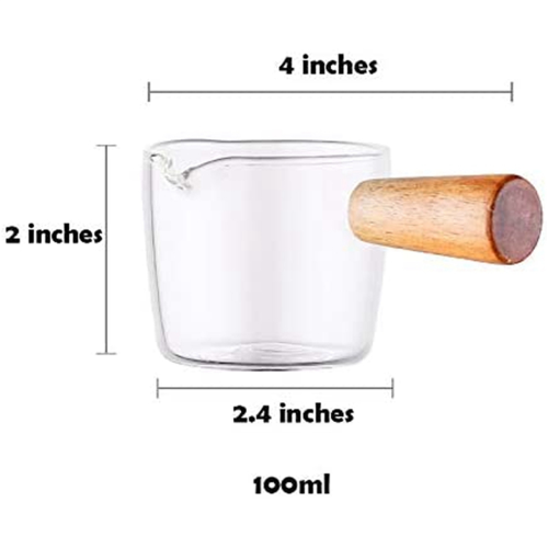 4PCS Transparent Glass with Wooden Handle, Creamer Pitcher. 100Ml 2