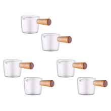 2PCS Transparent Glass with Wooden Handle, Creamer Pitcher. 100Ml