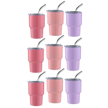3PCS Mini Tumbler Shot Glass with Straw & Lid, Double Wall, 2Oz(A)