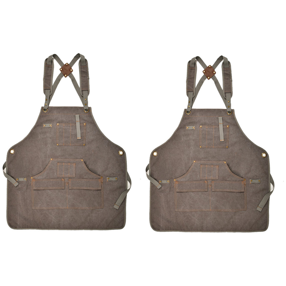 Waxed Canvas Work Apron With 9 Pockets, Adjustable Strap For Unisex 4712582703830