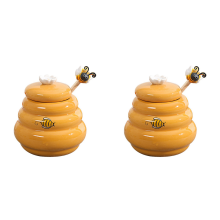 Ceramic Beehive Honey Pot and Wooden Dipper Honey Jar with Lid Honey