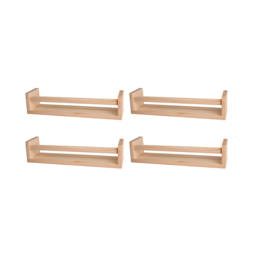2Pcs Natural Wood Floating Wall Bookshelf for Kids,Kitchen Spice Rack