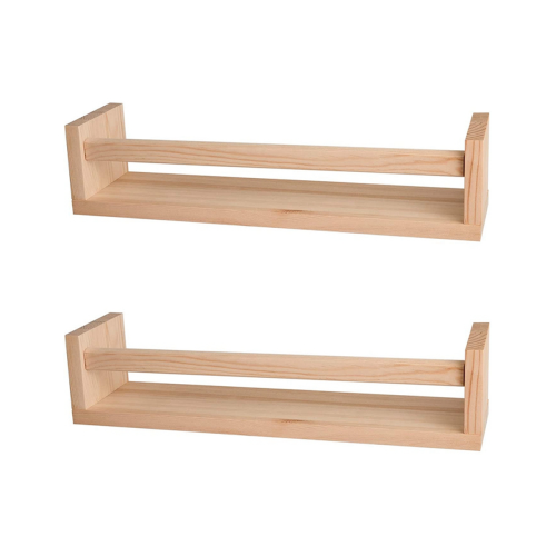 2Pcs Natural Wood Floating Wall Bookshelf for Kids,Kitchen Spice Rack 2