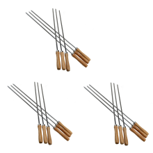 Stainless Steel Wooden Handles Metal Sticks with Storage Pouch 6Pcs