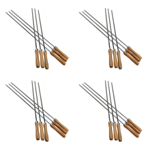 Stainless Steel Wooden Handles Metal Sticks with Storage Pouch 6Pcs