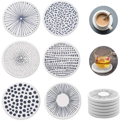 Ceramic Stone with Cork Backing Non-Slip Table Mat for Set of 6 2
