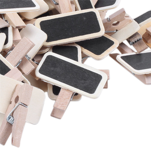 50 Mini Tableau noir bois message rectangle ardoise clip carte 2